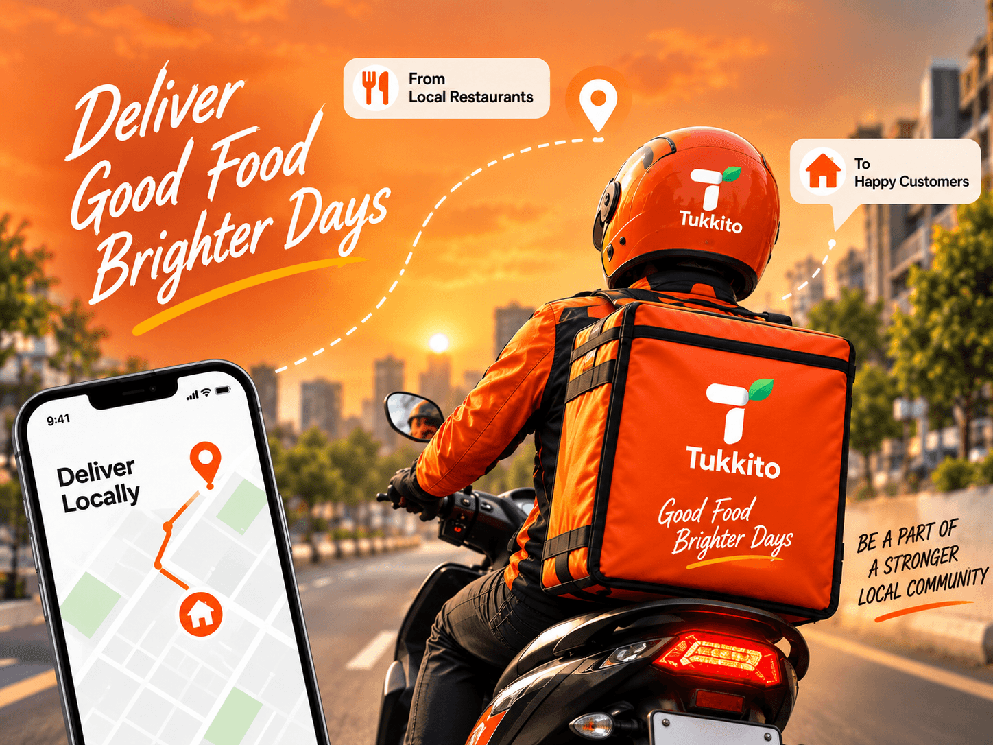 A Tukkito delivery partner on a scooter delivering food from local restaurants